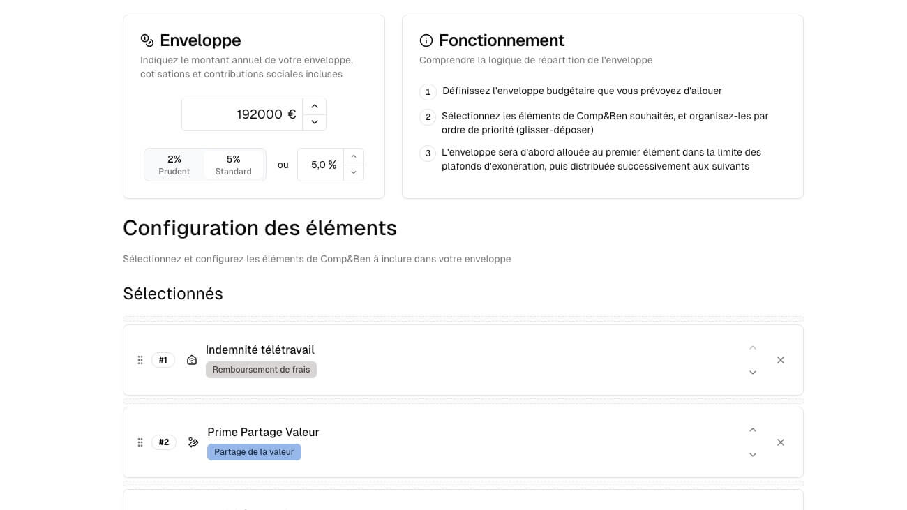 Paramétrage automatisé par enveloppes